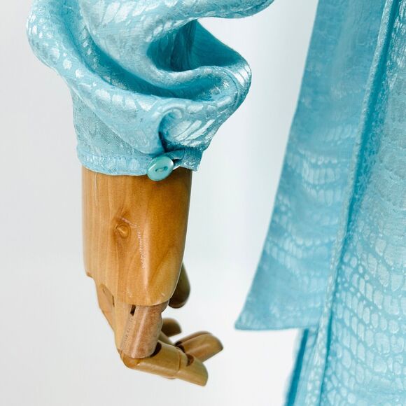 Vintage 80s Argenti Petites Pastel Blue Aqua Snake Print Wrap Dress - Picture 6 of 8